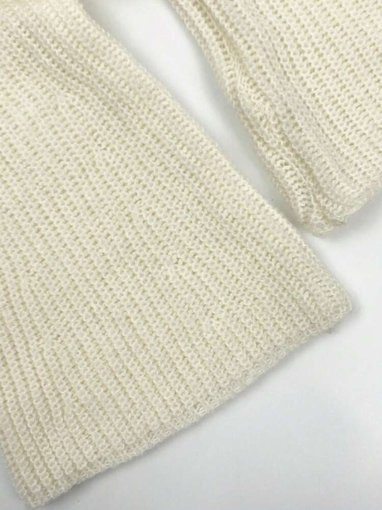 Solid Crop Hooded Knit Pullover Fall Winter Sweater
