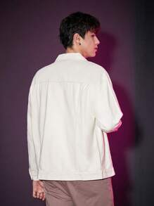 SWAVVY 1 Miếng Lỏng lẻo phù hợp Thả vai Áo khoác denim - Màu be - Xem 2