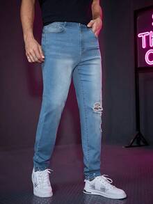 SWAVVY 1 Miếng Rách Frayed Rửa thuốc tẩy Quần jean - Rửa trung bình - Xem 3