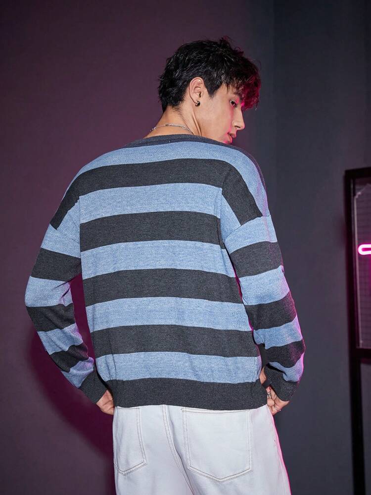 1pc Striped Pattern Drop Shoulder Sweater