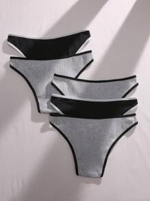 5件撞色滾邊條紋針織內褲 - 彩色 - 查看 2