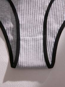 5件撞色滾邊條紋針織內褲 - 彩色 - 查看 4