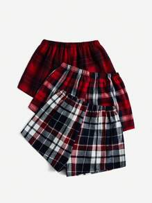 SHEIN 3pcs Plaid Print Bow Front Pajama Sleep Shorts - Multicolor - View 2