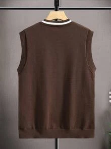 Aesthetic Post 男士植物刺繡拼接邊毛衣背心 - 咖啡棕 - 查看 2