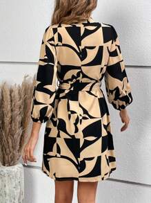 Breezaya Allover Print Belted Shirt Dress - Brown - View 2