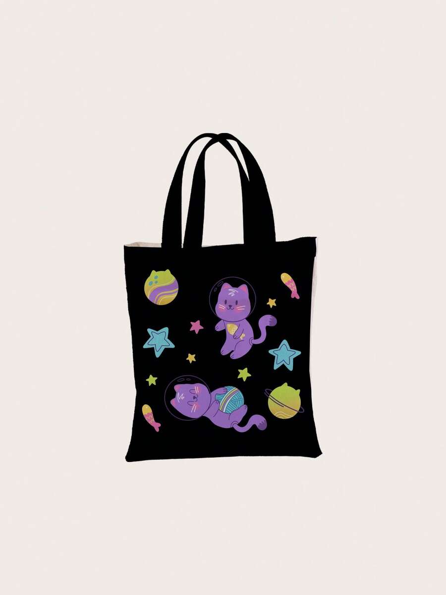 Carol Caju Small Shopper Bag Cute Star & Cartoon Cat Graphic For Shopping - Multicolor - View 1