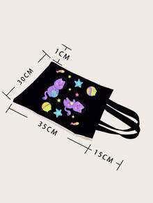 Carol Caju Small Shopper Bag Cute Star & Cartoon Cat Graphic For Shopping - Multicolor - View 4