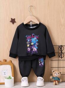 女嬰字母和卡通圖案衛衣和衛褲 - 黑色 - 查看 1