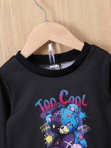 女嬰字母和卡通圖案衛衣和衛褲 - 黑色 - 查看 4