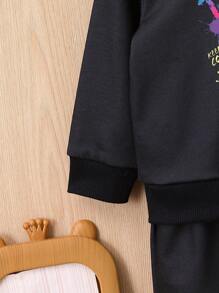 女嬰字母和卡通圖案衛衣和衛褲 - 黑色 - 查看 5