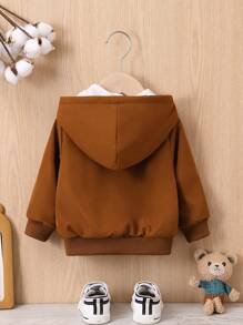 Baby Boy Letter Patched Detail Teddy Lined Hooded Jacket