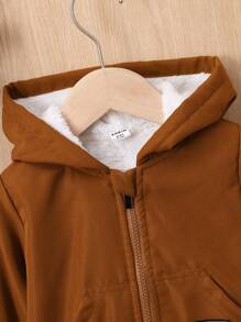 Baby Boy Letter Patched Detail Teddy Lined Hooded Jacket