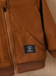 Baby Boy Letter Patched Detail Teddy Lined Hooded Jacket