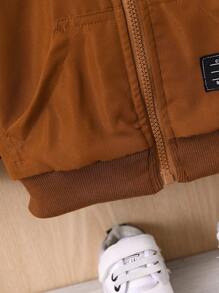 Baby Boy Letter Patched Detail Teddy Lined Hooded Jacket