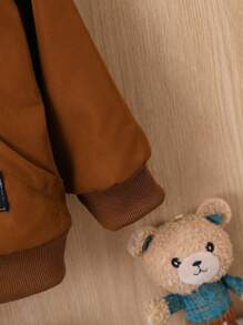 Baby Boy Letter Patched Detail Teddy Lined Hooded Jacket