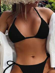 SHEIN Swim Summer Beach Solid Halter Triangle Bikini Top