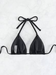 SHEIN Swim Summer Beach Solid Halter Triangle Bikini Top