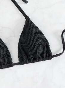 SHEIN Swim Summer Beach Solid Halter Triangle Bikini Top