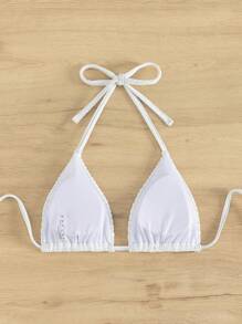 SHEIN Swim Summer Beach Solid Halter Triangle Bikini Top - White - View 3