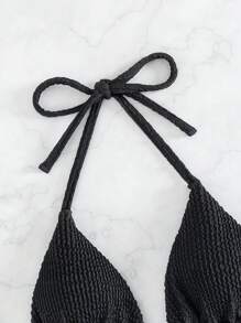 SHEIN Swim Summer Beach Solid Halter Triangle Bikini Top