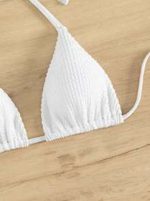 SHEIN Swim Summer Beach Solid Halter Triangle Bikini Top - White - View 4