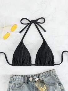 SHEIN Swim Summer Beach Solid Halter Triangle Bikini Top
