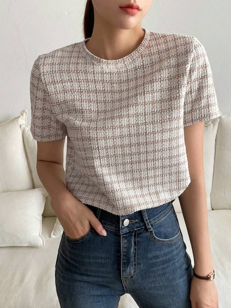 Plaid Print Round Neck Tee