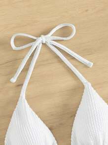 SHEIN Swim Summer Beach Solid Halter Triangle Bikini Top - White - View 5