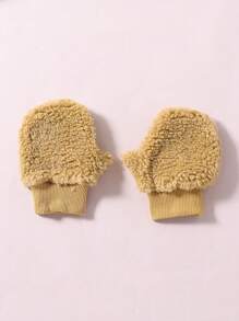 SHEIN Young Boy Casual Daily Commute Cute Stand Collar Zip-Up Fleece Jacket With Embroidered Hood And 1 Pair Of Gloves, Autumn/Winter - Mustard Yellow - View 4