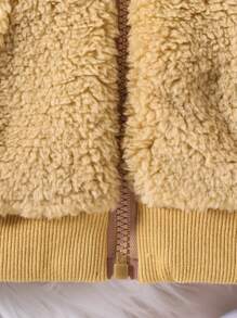 SHEIN Young Boy Casual Daily Commute Cute Stand Collar Zip-Up Fleece Jacket With Embroidered Hood And 1 Pair Of Gloves, Autumn/Winter - Mustard Yellow - View 7