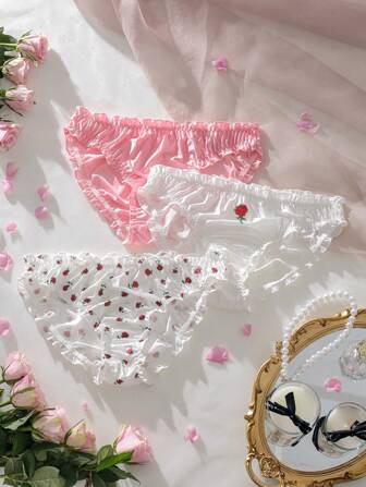 SHEIN 3入組印花木耳邊內褲