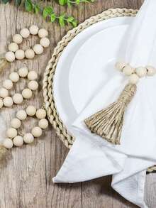 1入組木頭自然國家風格餐巾環餐巾環套裝,桌子裝飾用品 - 米色 - 查看 2