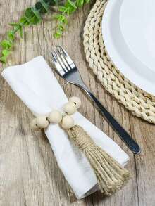 1入組木頭自然國家風格餐巾環餐巾環套裝,桌子裝飾用品 - 米色 - 查看 4