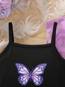 Baby Girl Butterfly Print Cami Dress & Mesh Top - Multicolor - View 3