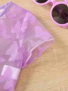 Baby Girl Butterfly Print Cami Dress & Mesh Top - Multicolor - View 4