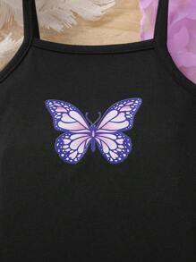 Baby Girl Butterfly Print Cami Dress & Mesh Top - Multicolor - View 5