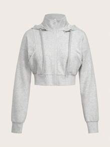 Lifespree Dây kéo Thả vai Dây rút Mùa vụ áo có mũ Jacket thể thao - Màu Xám nhạt - Xem 5