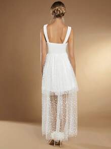 SHEIN Belle 波點網紗覆蓋婚紗洋裝不附面紗 - 白色 - 查看 2