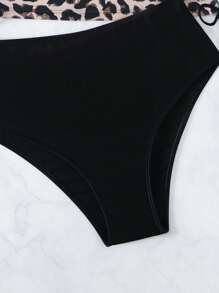 豹紋束邊領口連帶式泳裝背心 - 彩色 - 查看 5