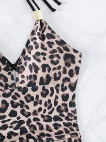 豹紋束邊領口連帶式泳裝背心 - 彩色 - 查看 7