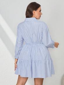 SHEIN Essnce Plus Striped Print Ruffle Hem Dress - Blue and White - View 2