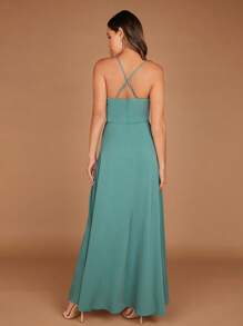 SHEIN Belle 1pc Draped Collar Lace Up Front Cami Dress - Cadet Blue - View 2