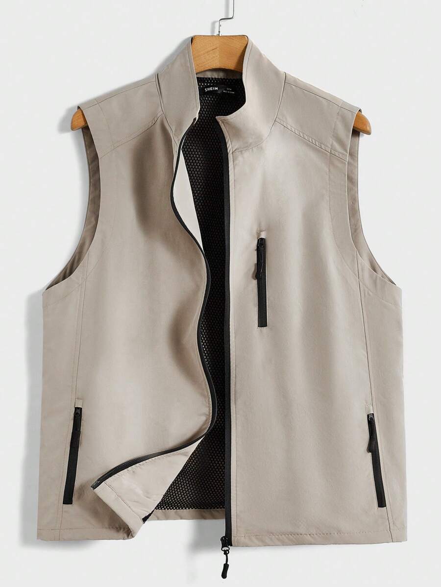 GENTILAND Nam Dây kéo Áo khoác vest - Màu Khaki - Xem 1