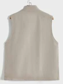 GENTILAND Nam Dây kéo Áo khoác vest - Màu Khaki - Xem 2