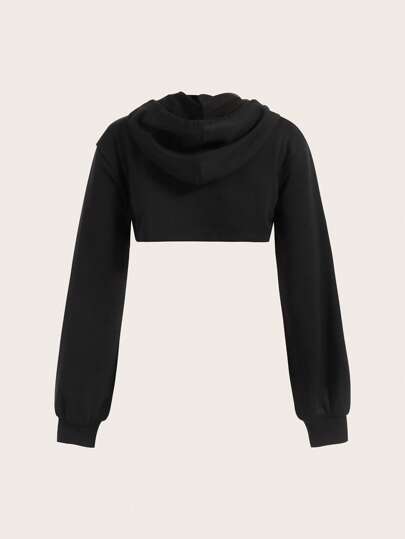 SHEIN EZwear 秋冬款落肩拉链超短款抽绳连帽衫（不含吊带背心）