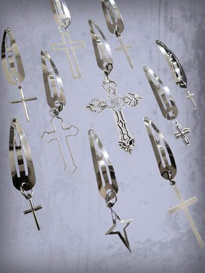 ROMWE Goth Random 6pcs Cross Decor Hair Clip Street Claw Clips Hair Claws Hair Barrettes