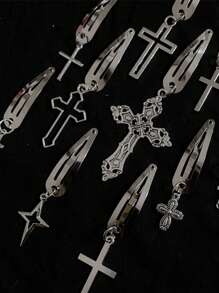 ROMWE Goth 随机 6 件十字架装饰发夹街头爪夹发夹发夹