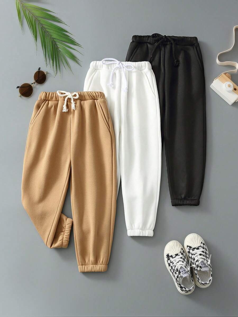 SHEIN 男小童3入組彈性針織運動褲帶彈性袖口,休閒校園風格 - 彩色 - 查看 1