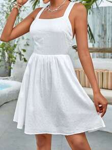 SHEIN VCAY Solid Criss Cross Tie Backless Cami Dress - White - View 3