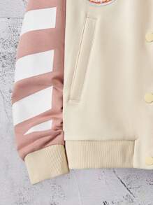 SHEIN 女大童字母圖案條紋飾邊落肩袖夾克無連帽衫 - 彩色 - 查看 4